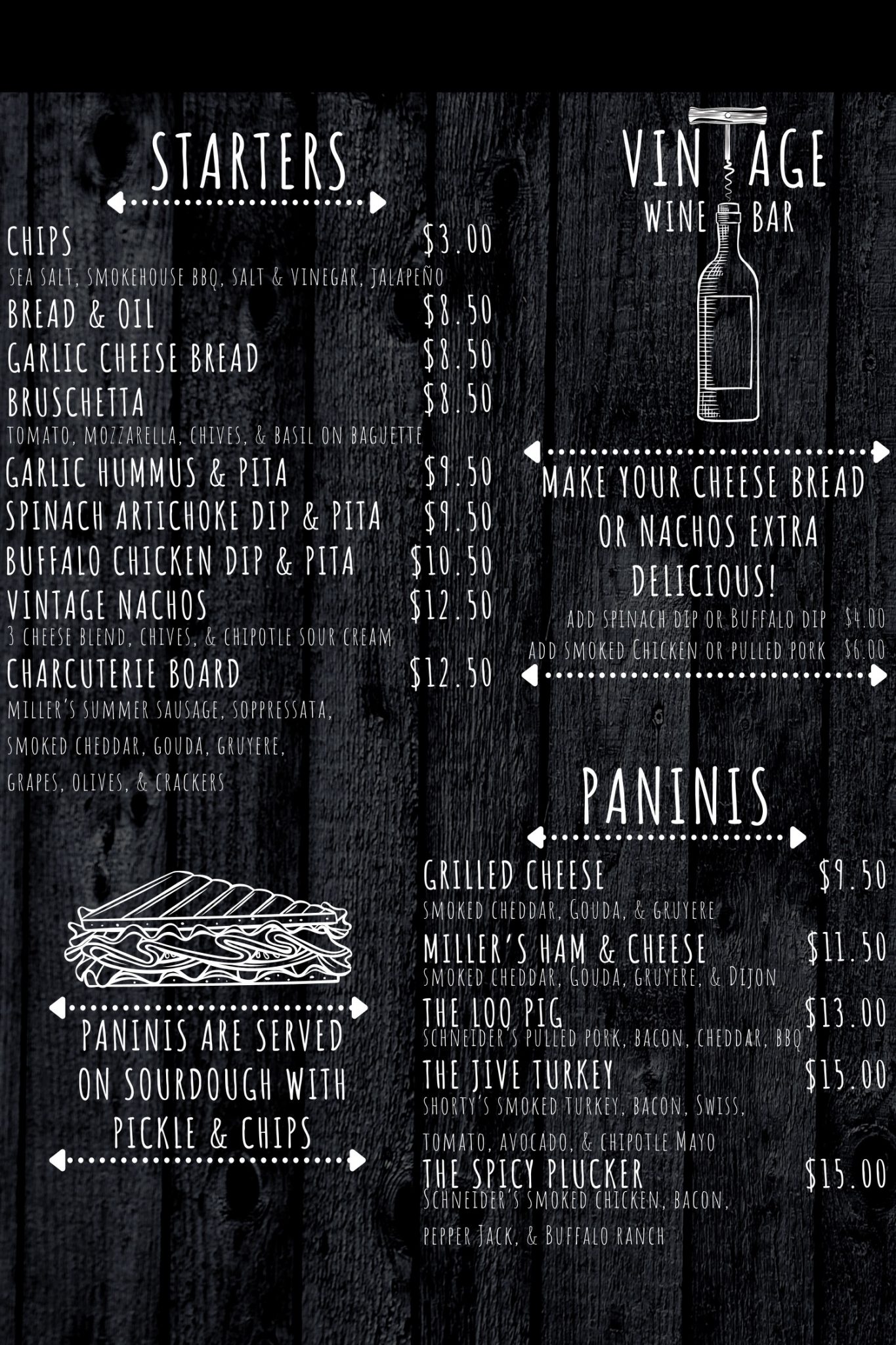 Menu Vintage Wine Bar