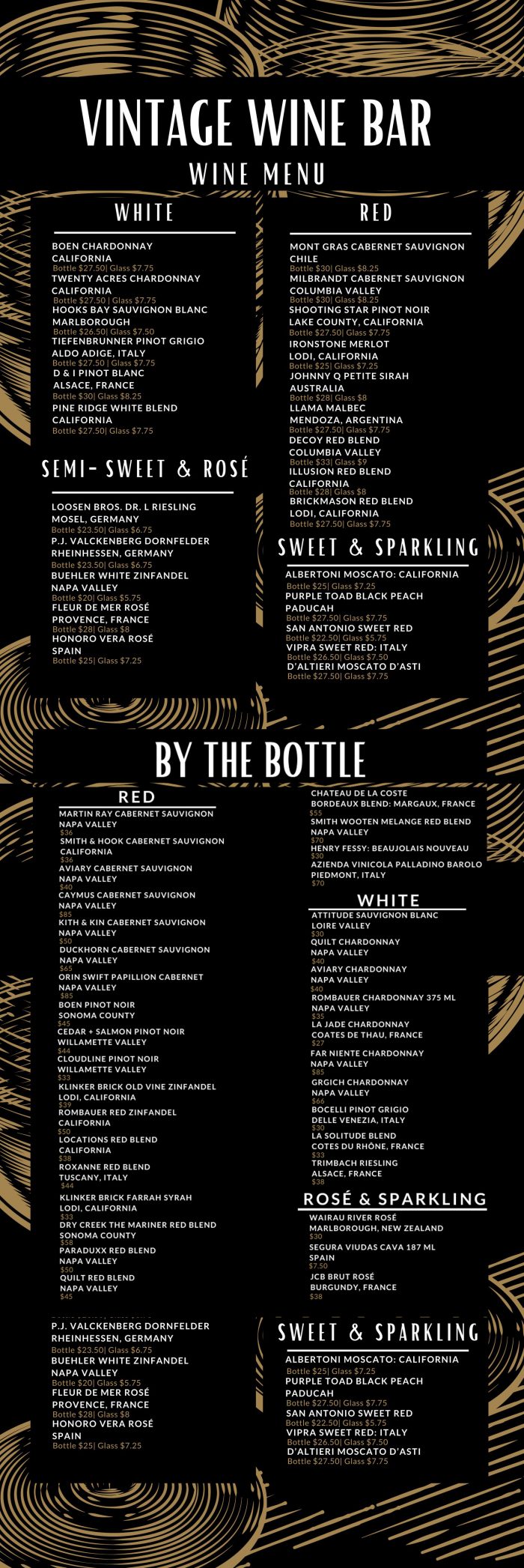 Menu Vintage Wine Bar