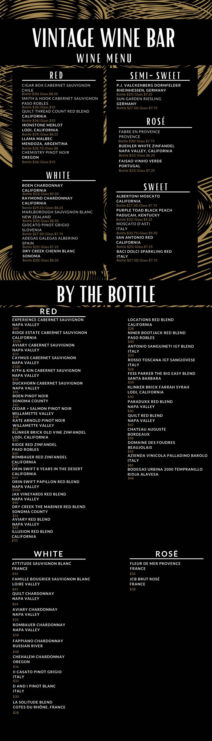 Menu Vintage Wine Bar