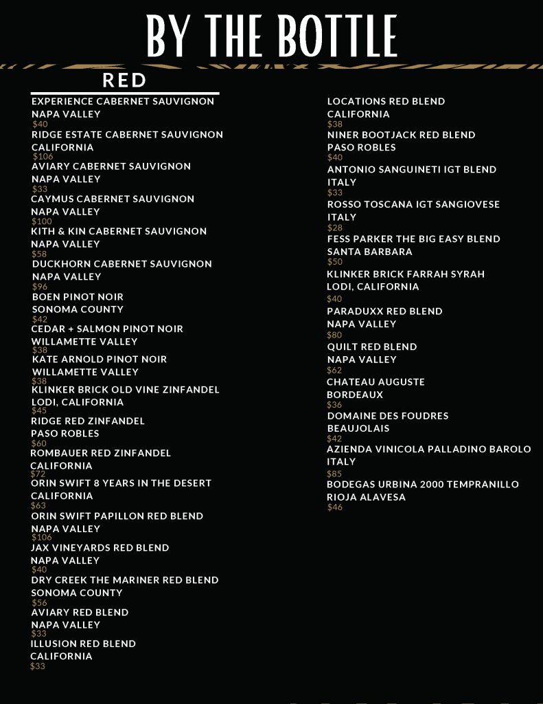 Menu Vintage Wine Bar
