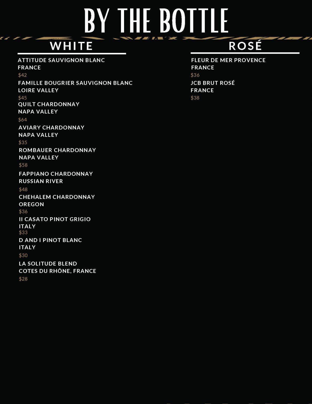 Menu Vintage Wine Bar